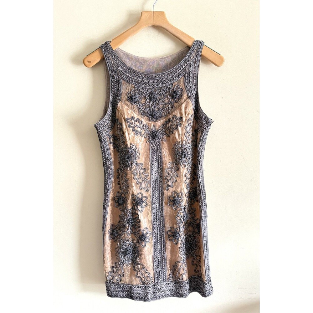 Vintage Sue Wong Nocturne Embroidered Lace Sheath Cocktail Dress Size 12 Gatsby
